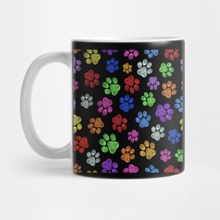 Doodle colorful paw print black background Mug